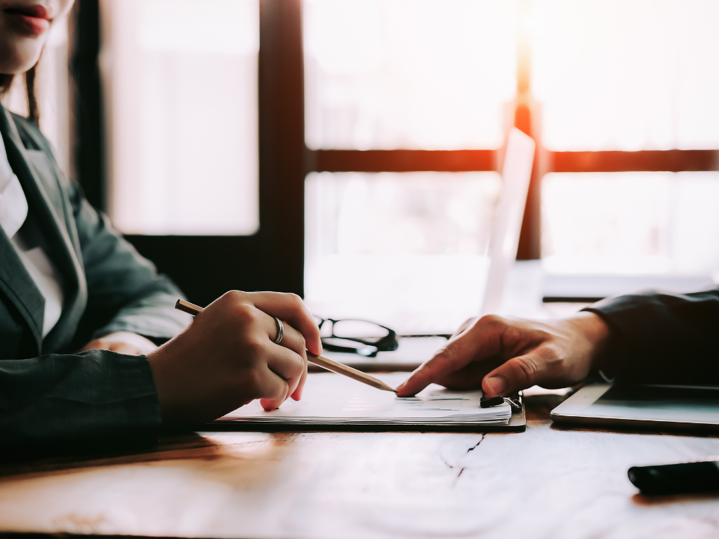 A man and a woman discussing business